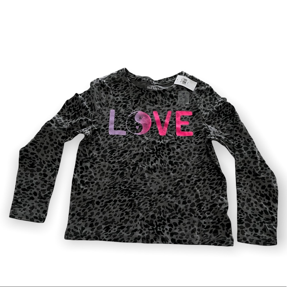 Girls Old Navy Long Sleeve Grey Leopard Print “LOVE” Shirt || Size 8 (M)